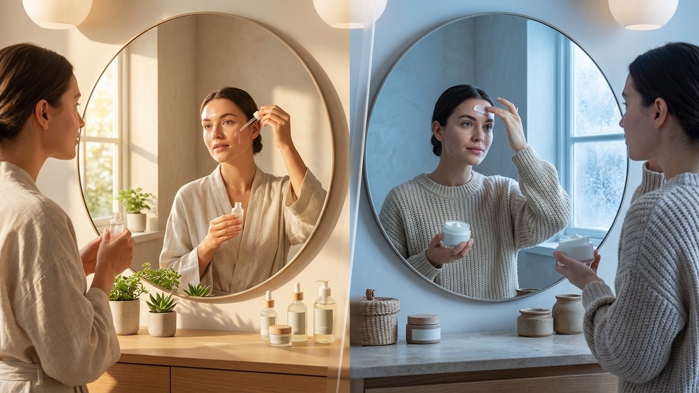 Routine skincare naturelle selon la saison et les étapes de vie : été, hiver, adolescence, grossesse