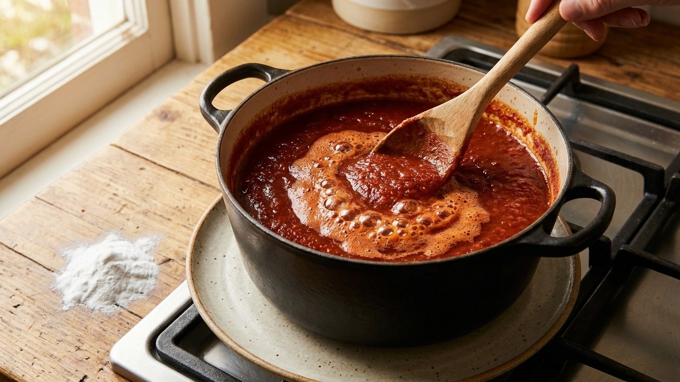 Todos nos empeñamos en echar azúcar a la salsa de tomate ácida: este gesto de un segundo con algo del armario de reposterí...